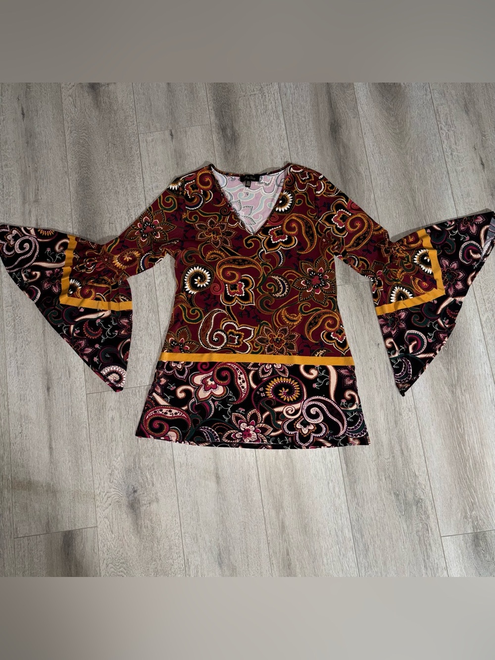 Vintage-Inspired Whimsigoth Paisley Print Flare Sleeve Blouse Festival Chic